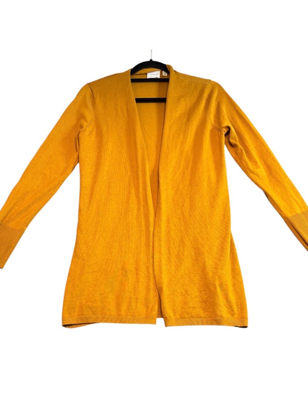 Cyrus Mustard Yellow Open Front Cardigan Sweater Button Cuff M EUC